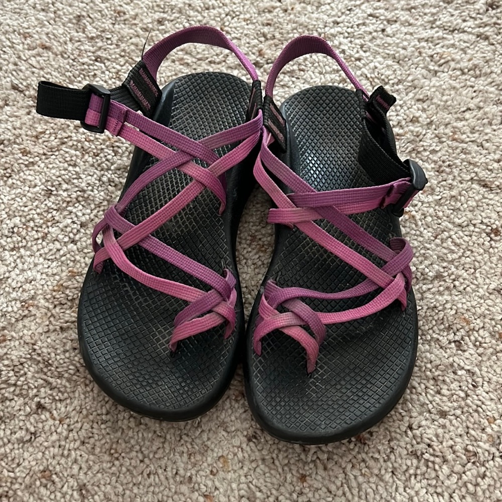 Womens purple multi strap Chaco sandals.